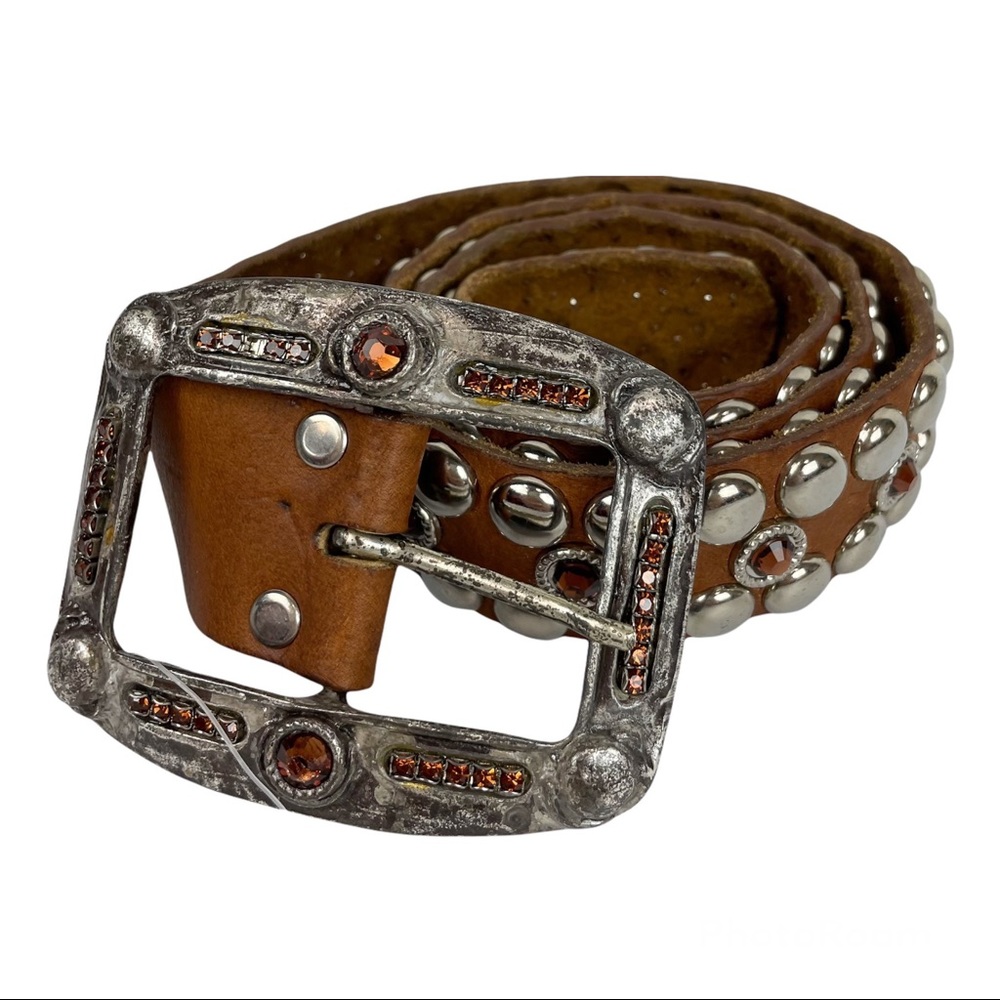 NWT Vintage Leatherock Sz Small Brown Leather Studded Embellished Western Belt
